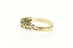 14K Yellow Gold Ornate Filigree CZ Retro Promise Engagement Ring