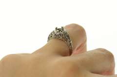 18K White Gold 5.75mm Art Deco Filigree Engagement Setting Ring