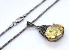Sterling Silver Yellow Cubic Zirconia Pendant on Chain Necklace