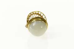 14K Yellow Gold Jade Pearl Ornate Round Pendulum Drop Pendant