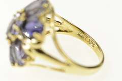 14K Yellow Gold Oval Iolite Flower Cluster Cocktail Ring
