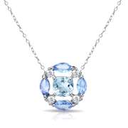 Sterling Silver Blue Topaz and Tanzanite Necklace with White Topaz Accents