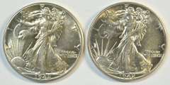 2 Near Gem BU 1942 Walking Liberty Half Dollars