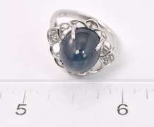 Wonderful 11.11CTS Star Sapphire and 0.08CTW Diamond Ring in Sterling Silver