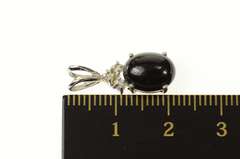 10K White Gold Oval Black Onyx Diamond Cluster Statement Pendant