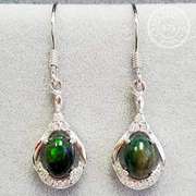 GENUINE ETHIOPIAN BLACK OPAL & CREATED WHITE TOPAZ 1.20 CT GENUINE ETHIOPIAN BLACK OPAL 925 STERLING SILVER EARRINGS