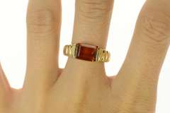 14K Yellow Gold Emerald Cut Citrine Grooved Squared Ring