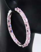 Sterling Silver Pink Cubic Zirconia Hoop Earrings