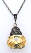 Sterling Silver Yellow Cubic Zirconia Pendant on Chain Necklace