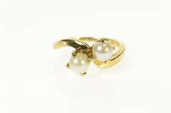 10K Yellow Gold Retro Pearl Bypass Classic Statement Ring