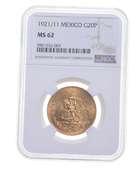 MS62 1921/11 Mexico 20 Pesos Gold - Graded NGC