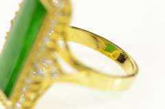 14K Yellow Gold Jade Diamond Halo Cluster Accent Statement Ring