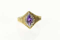 14K Yellow Gold Grooved Marquise Amethyst Diamond Halo Ring