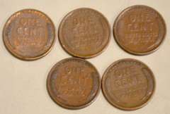 5 1909 VDB Type Lincoln Cents