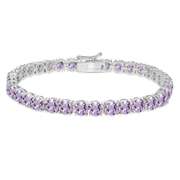 Sterling Silver 5mm Amethyst Round-cut Tennis Bracelet