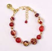 Fabulous Set of Italian Made, Hand Blown Art Glass and Gold Leaf Overlays Bracelet and Earrings