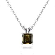 14k White Gold Smoky Quartz 6mm Princess-Cut Pendant Necklace