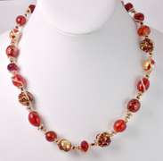 Mesmerizing Italian Made, Hand Blown Art Glass with Gold Leaf Overlays Necklace