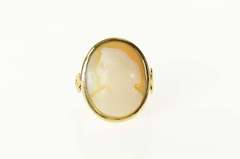14K Yellow Gold Victorian Classic Carved Shell Cameo Lady Ring
