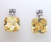 Sterling Silver Yellow and White Cubic Zirconia Earrings