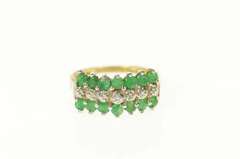 10K Yellow Gold Emerald Diamond Squared Statement Band Ring