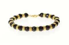 14K Yellow Gold Faceted Black Onyx Beaded Statement Bracelet