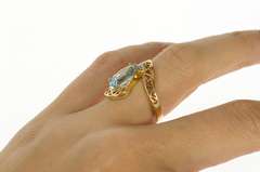 14K Yellow Gold Pear Blue Topaz Diamond Accent Bypass Ring