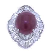Outstanding Platinum Ruby Star Cab and Diamond Ring