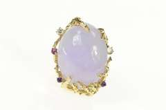 14K Yellow Gold Lavender Jade Diamond Ruby Tree Cocktail Ring
