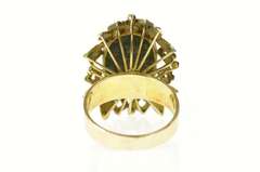 14K Yellow Gold Retro Nephrite Leaf Square Design Cocktail Ring