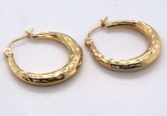 Beautiful Round Diamond Cut Hoop Yellow Gold Earrings