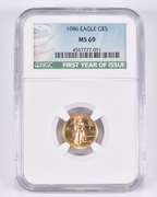 MS69 1986 $5 American Gold Eagle - First Year Of Issue - Graded NGC