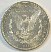 Frosty-white BU 1886-S Morgan Silver Dollar. Key date!