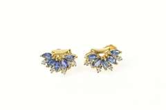 14K Yellow Gold Marquise Sapphire Diamond Curved Stud Earrings