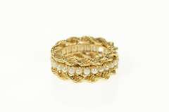 14K Yellow Gold Ornate Pearl Rope Trim Statement Band Ring