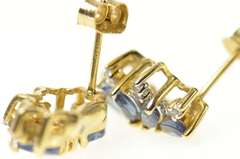 14K Yellow Gold Marquise Sapphire Diamond Curved Stud Earrings