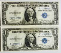 (2) Superb Crisp 1935A $1 Silver Certificates-Consecutive!