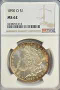 Very Choice BU 1890-O Morgan Silver Dollar. NGC MS62