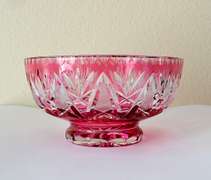 Gorgeous Heavy Bohemia Czech Cut to Clear Light Ruby Red Footed Bowl, Candy Dish, Valentine's Day Gift
