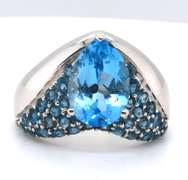 Charming White Gold Blue Topaz Cokctail Ring