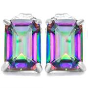 10K SOLID WHITE GOLDOCTAGON SHAPE 5*7MM MYSTIC GEMSTONE EARRING STUDS