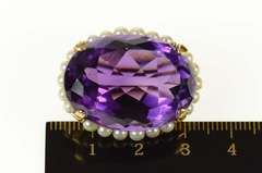 18K Yellow Gold Amethyst Pearl Halo Victorian Statement Pin/Brooch