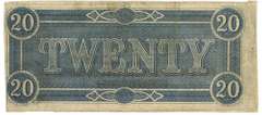 Nice AU 1864 Confederate States of American $20 note (T-67)
