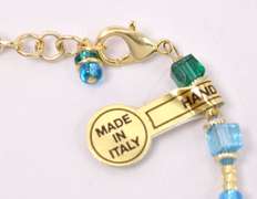 Brilliant One of A Kind Italian Made, Hand Blown Art Glass with Gold Plated Links, Bracelet and Earrings