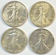 4 Nice diff 'P' Mint Walking Liberty Half Dollars 1942 to 1946