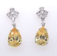 Sterling Silver Yellow and White Cubic Zirconia Dangle Earrings