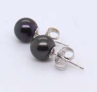 6.5mm Black Tahitian Pearl White Gold Stud Earrings