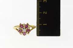 14K Yellow Gold Diamond Marquise Ruby Halo Cluster Cocktail Ring