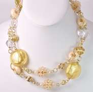 Glimmering Italian Made, Hand Blown Art Glass 36" Necklace with Gold and Gold Plated Links