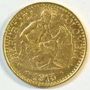 Scarce BU 1913 Colombia 5 Pesos Gold Piece